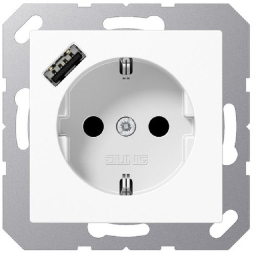 Розетка с заземлением +1хUSB тип A без рамки Jung EcoProfi 1-м. белый фото Розетка с заземлением +1хUSB тип A без рамки Jung EcoProfi 1-м. белый картинка